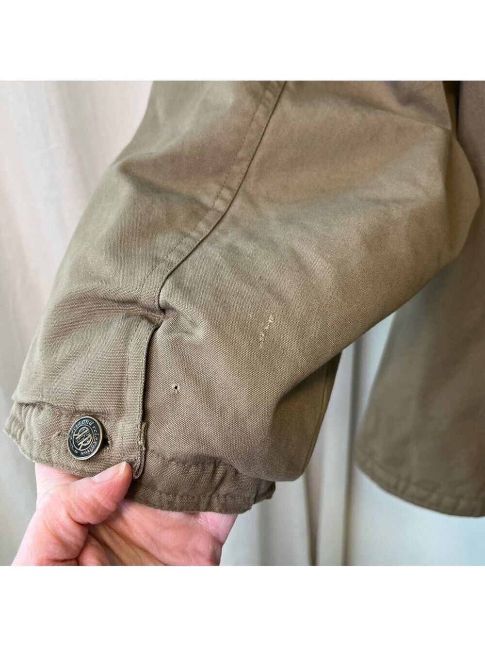 Men's Vintage R&R Chore Jacket Barn Coat Utility Corduroy Collar Khaki Brown 44 - Picture 15 of 16